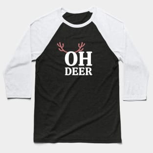 Oh Deer - Playful Rudolf Reindeer Antler Graphic Tee Baseball T-Shirt